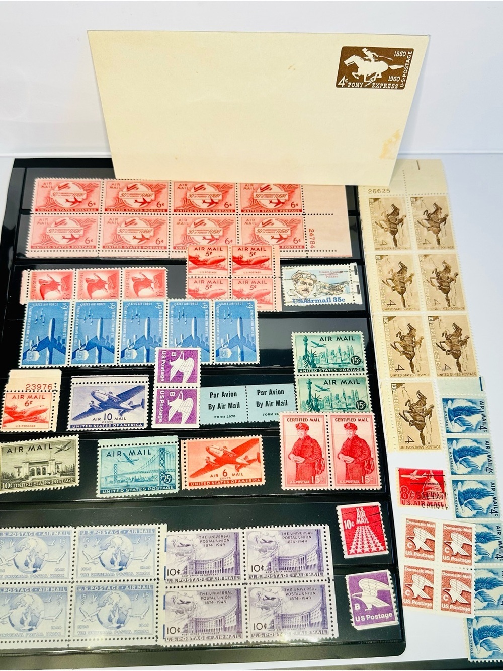 Vintage US Airmail Postage Stamp Collection 55+ Pony Express Blocks Mint Used